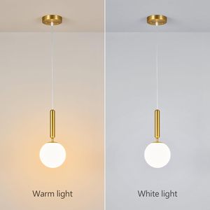 Vàng hiện đại <span class=keywords><strong>LED</strong></span> thủy tinh ánh sáng mặt dây chuyền <span class=keywords><strong>Frosted</strong></span> <span class=keywords><strong>Globe</strong></span> treo đèn Opal chiếu sáng lịch thi đấu phòng ngủ nhỏ cạnh giường ngủ phòng ăn nhà bếp - Product Image 3