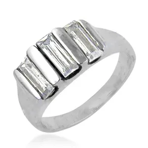 Romantic Three Stone <b>Baguette</b> Cut Zircon 18K Gold Plated 925 Silver Heart Shape Channel Setting Trendy Minimalist Geometric Ring - Product Image 1