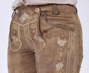Oktoberfest bavarois Ladies Lederhosen Shorts en cuir suédé de chèvre véritable Vêtements traditionnels allemands d'hiver - Product Image 5
