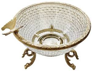 Bol de service en laiton et verre transparent pour la maison hôtel restaurant vaisselle de table fruits de couleur dorée bol de service en chocolat - Product Image 1