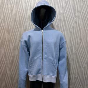 Sweats à capuche à fermeture éclair en bleu ciel hivernal, fils fins, sur mesure, 100% coton, taille américaine, tissu molletonné français, style vintage de rue - Product Image 1