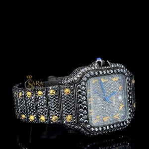 Qualité pour l'exportation Montre de luxe noire glacée en diamant Mossinate entièrement en acier inoxydable pour hommes disponible pour le prix d'exportation - Product Image 4