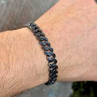 925 argent Sterling noir rond brillant coupe Moissanite diamant lien Bracelet Hip Hop Style fête cadeau bijoux pour amis