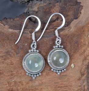 Boucles d'oreilles pendantes Bijoux en argent Boucles d'oreilles de forme ronde pour femmes filles Boucles d'oreilles en pierres précieuses Prehnite Argent sterling massif 925 - Product Image 3