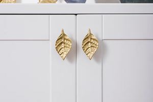 Beautiful leaf brass knob pull cabinet drawer for home dresser door cabinet furniture decorative <b>kitchen</b> wardrobe handle knob - Product Image 2