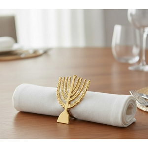 Hanukkah Napkin Rings Gold Metal Menorah Napkin Holders Elegant Chanukah Serviette Buckles For Dinner Party <b>Table</b> Decor - Product Image 1