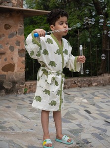 Premium Quality Hand Block Print Cotton Waffle Fabric <b>Kimono</b> Bathrobe Sleepwear for Kids - Product Image 3