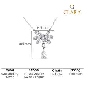 NOVAMART Fine Rhodium Plated Silver Bow <b>Pendant</b> Chain with <b>Emerald</b> Zircon Moissanite or Diamond Stones Wholesale Export - Product Image 5