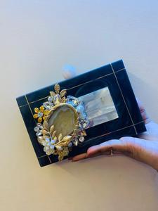 Black Partyware Clutch With Heavy Stone Work Resin Imitation Pearl Gold Plated Vintage <b>Butterfly</b> Charm Bag for Women's Wedding - Product Image 5