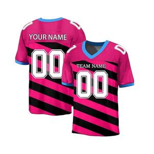 Custom <b>Pink</b> Black Striped American <b>Football</b> Jersey Personalized Team Name Number V Neck Breathable Sports Uniform - Product Image 1