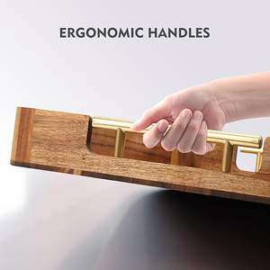 Plateau de rangement et de service en bois en gros avec élégantes poignées latérales en laiton, finition lisse, pour la cuisine, la salle à manger et la décoration de table basse - Product Image 3