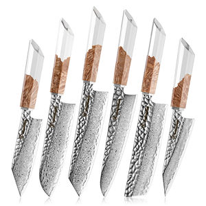 Juego de 6 Cuchillos de Cocina Japoneses de 67 Capas con Núcleo de Acero AUS10, Juego de Cuchillos de Chef de Acero de Damasco con Mango de Madera y Resina Estabilizada - Product Image 1