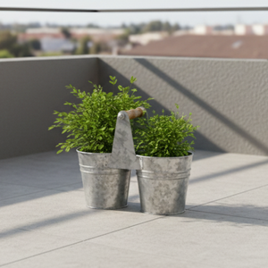 Cubo Metálico Doble con Asa de Madera, Decoración de Lunares, Cubo de Almacenamiento, Maceta Rústica para Jardín, Organizador para Interiores y Exteriores - Product Image 4