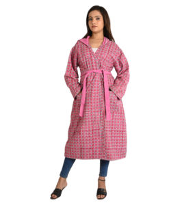 Chaqueta larga acolchada de manga larga Reversible de algodón con estampado Floral Jaipuri para mujer - Product Image 5