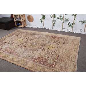 พรมวินเทจขนาด 6.4x9.3 ฟุต พรมตุรกีขนาดใหญ่ พรมขนสัตว์ลายจุดสีเบจ - Product Image 4