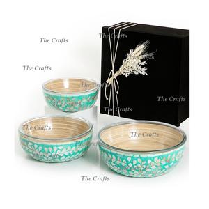 Wooden And <b>Glass</b> <b>Serving</b> <b>Bowl</b> With Mop Work Set Of Three Different Size Chocolates <b>Bowl</b> At Wholesale Price - Product Image 4