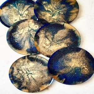 Ocean Inspired Wooden <b>Coasters</b> with <b>Crystal</b> Shine Handmade Modern Style Durable Mats for Coastal Home Table Living Room Gifts - Product Image 1