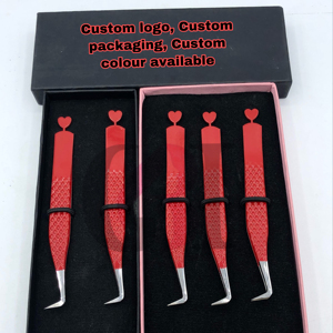 Best Design Red Powder Coating Back Side Heart Fiber Nano Tip Anti-Magnetic Anti-Static 10MM Length Eyelash Extension <b>Tweezers</b> - Product Image 5