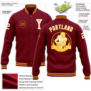 Blouson Crimson personnalisé blanc-or Blouson à boutons-pression Varsity Letterman Veste coupe-vent Streetwear veste Varsity vintage pour homme - Product Image 2