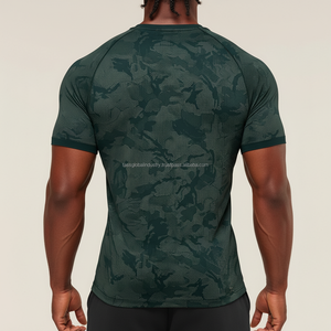 Camiseta Deportiva Unisex Personalizada, Camuflaje Jacquard, Nailon, Compresión, Espalda Cruzada, Manga Corta, Ligera, para Entrenamiento, Deporte y Atletismo - Product Image 2