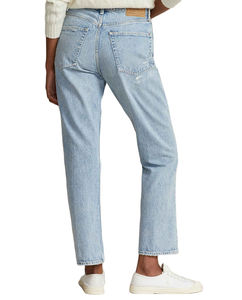 Jeans de Mujer de Cintura Alta, Color Azul Claro, con Logotipo Bordado, Corte Holgado, Lavado Desgastado, Pierna Ancha, Estilo Ondulado, Pantalones Vaqueros - Product Image 6