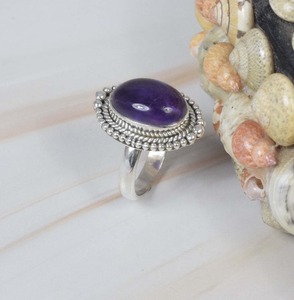 Améthyste bleue 925 bague en argent sterling bijoux faits à la main mois de février pierre de naissance forme ovale cadeau pour noël - Product Image 3