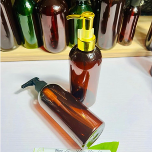 ขวดเครื่องสำอางขวดกลม PET สีเหลืองอำพันพร้อมปั๊ม/ฝาพับแชมพูและผลิตภัณฑ์ดูแลผิวผู้ผลิตจากเวียดนาม - Product Image 4