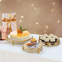 Lot de 3 présentoirs ronds en fer doré pour gâteaux et cupcakes, écologiques, faits à la main, résistants au four, pour restaurants