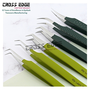 Meilleure pointe de fibre pince à épiler pour extension de cils droite 90 degrés incurvé demi-pointe de fibre incurvée belle finition acier chirurgical - Product Image 5