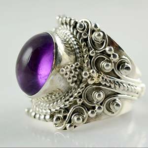 Natural Amethyst Cocktail <b>Ring</b> 925 Sterling <b>Silver</b> Purple Oval Gemstone Handmade <b>Boho</b> Jewelry Bezel Setting - Product Image 5