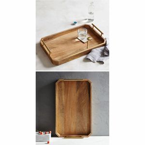 Plateau décoratif de luxe en bois massif avec poignées métalliques, plateau de service en bois pour les coins |   Plateau de service haut de gamme pour hôtel et restaurant - Product Image 1