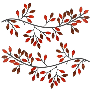 Meilleure vente 2 pièces métal arbre feuille mur Art vigne olivier branche ensemble fer forgé défilement Sculptures rouge pour la maison salon décor - Product Image 1