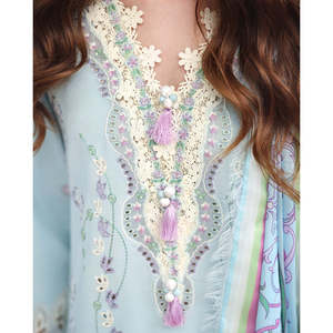 Conjunto MUSHQ-3PC: Camisa de Chifón con Bordado Chikan, Dupatta de Seda Estampada y Pantalones-BIC-4905 - Product Image 5