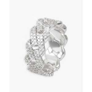 แหวนไมอามีคิวบันลิงค์โรแมนติกฝังเพชรไมโครเพฟ ทอง 14K ชุบทองคำขาวและทองคำขาวบนสแตนเลสสตีล พร้อมเป็นของขวัญ - Product Image 6