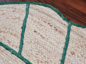 Tapis en jute de style Kilim fait à la main tufté motif abstrait décoratif en forme de feuille entrée de chevet patio extérieur salon - Product Image 5