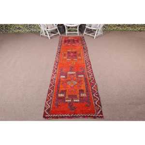 Tapis turc vintage, tapis Herki 3,1x11,3 pieds, tapis oriental en laine rouge - Product Image 1