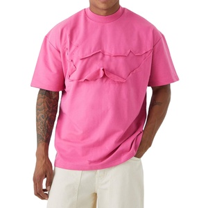 Camisetas desgastadas de color sólido de gran tamaño para hombre, nueva moda, venta completa, ropa informal de algodón 100% liso, dobladillo recortado con hombros caídos - Product Image 3