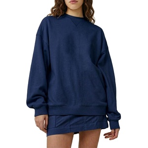 OEM Custom Women's Mockneck Long Sleeve Sweatshirt Knee Shorts 2-Piece Winter Streetwear Solid Polyester/Cotton Fleece Loose - Product Image 1