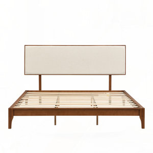 Cabecero ajustable de madera de bambú, cama de plataforma de 12 pulgadas con marco de bambú tapizado, camas con funda - Product Image 6