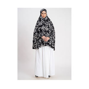 Abaya à imprimé floral de qualité supérieure pour femmes robe musulmane en tissu de coton noir et blanc à imprimé floral vêtements traditionnels musulmans - Product Image 1