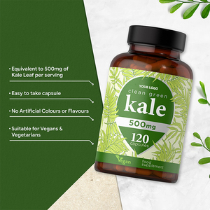Cápsulas de <span class=keywords><strong>Kale</strong></span> Vegano para Veganos y Vegetarianos, 120 Cápsulas de 500mg, Superalimento, Suplemento de Fibra Dietética - Product Image 2