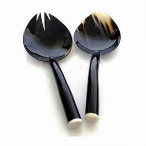 Ensemble de couverts en corne de buffle marron et noir Outils de service en corne légère de luxe uniques pour salade Top vente en Inde 41 - Product Image 5