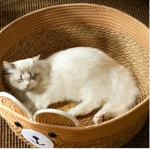 Gratte-chat confortable 2-en-1 et lit Matériaux en rotin durables et écologiques pour se reposer et gratter la forme rectangulaire - Product Image 4