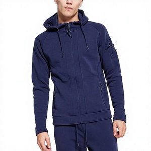 Survêtement de gymnastique en coton biologique de haute qualité à capuche fermeture éclair complète attrayant conception unie Style solide ensembles de techniques lavées d'hiver - Product Image 1