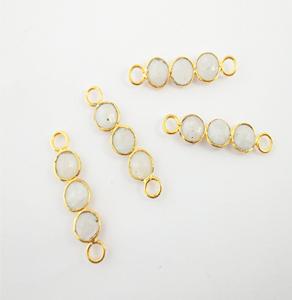 Arc-en-ciel pierre de lune naturelle trois pierres lunette 925 argent Sterling rond pierre précieuse pendentif connecteur composant de bijoux faits à la main - Product Image 1