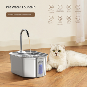 Fontaine à eau pour chat en acier inoxydable 304, distributeur d'eau automatique pour animaux de compagnie, bol à boire pour chien avec fenêtre de niveau LED, pompe ultra silencieuse - Product Image 5
