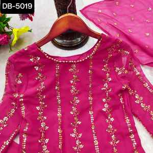 Pakistani Wedding Wear Long Faux Georgette Readymade Sharara Suit with Duapatta Set for Wedding and Festival Function Wear Dress - Product Image 4