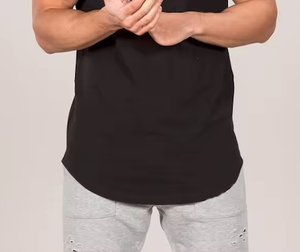 OEM logotipo personalizado hombres verano moda transpirable 95% algodón 5% Spandex activo Bottoms curva dobladillo manga corta Camisetas cuello redondo cadera - Product Image 6