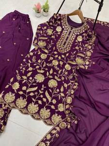 Hermoso diseñador de temporada de bodas Top Palazzo colección de ropa de mujer Chinon telas de seda con trabajo de bordado de secuencia - Product Image 4