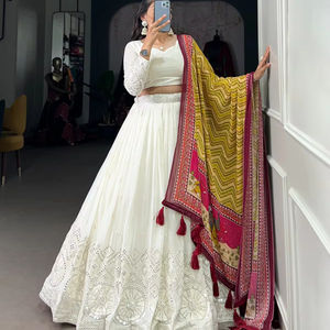 El último diseñador Georgette Mirror Work Impreso Lehenga Choli por Fab Zone - Product Image 1